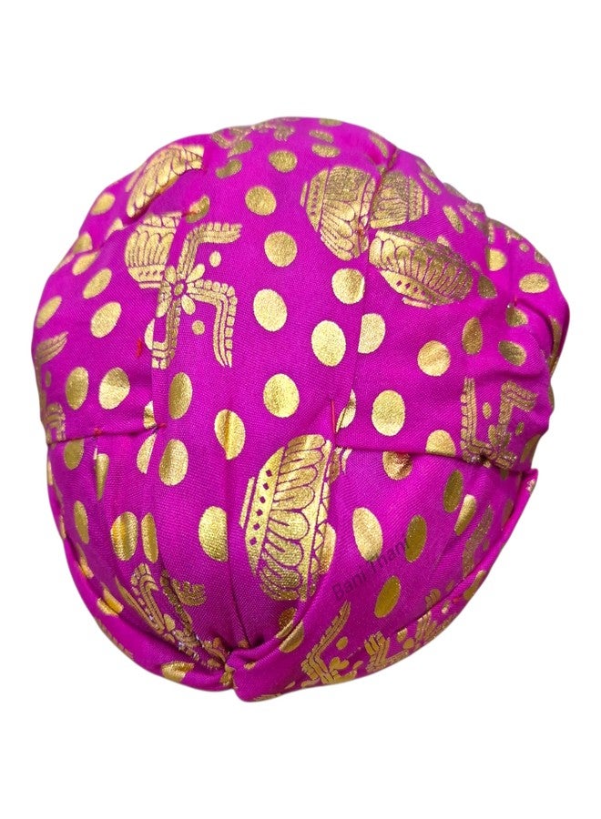 BANI THANI® Rajasthani Bandhani Cotton Pagdi for Men's & Women's Traditional Round Turban for Any Party Events or Festival, Freesize Support Upto 22inch head size (Rani Pink Foil Pagdi) - Image 1