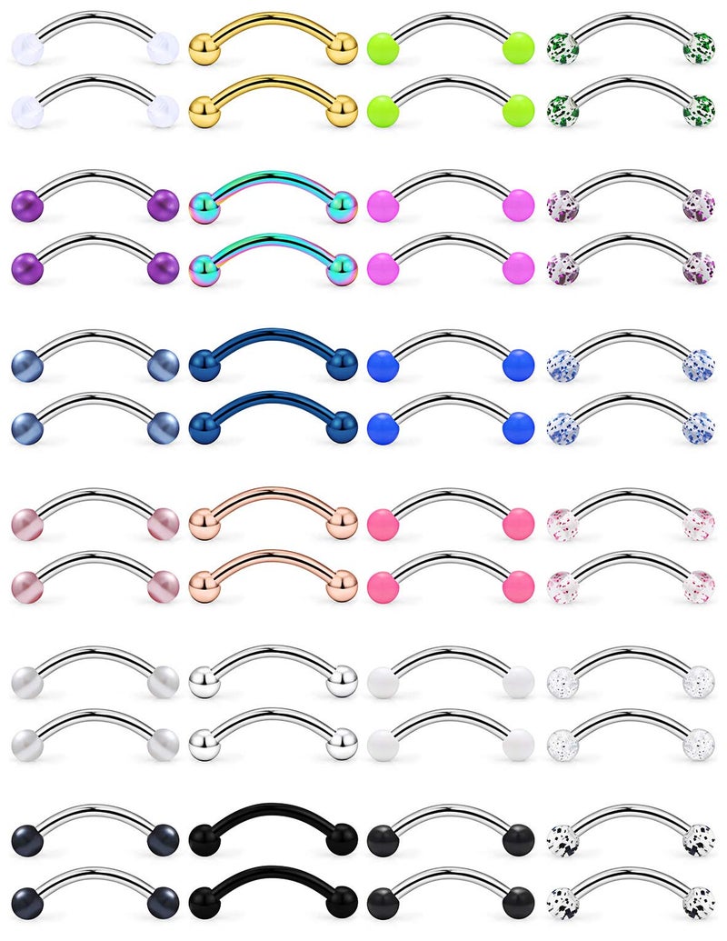Hoeudjo 48PCS 16G Surgical Steel Snake Eyes Tongue Ring Curved Barbell Nipplerings Nipple Rings Piercing Jewelry for Women Men 14mm 9/16 Inch Silver-Tone Rose Gold Black - Image 1