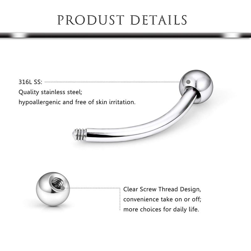 Hoeudjo 48PCS 16G Surgical Steel Snake Eyes Tongue Ring Curved Barbell Nipplerings Nipple Rings Piercing Jewelry for Women Men 14mm 9/16 Inch Silver-Tone Rose Gold Black - Image 2