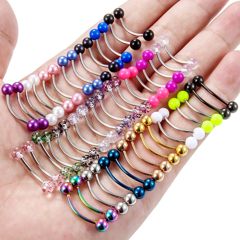 Hoeudjo 48PCS 16G Surgical Steel Snake Eyes Tongue Ring Curved Barbell Nipplerings Nipple Rings Piercing Jewelry for Women Men 14mm 9/16 Inch Silver-Tone Rose Gold Black - Image 3