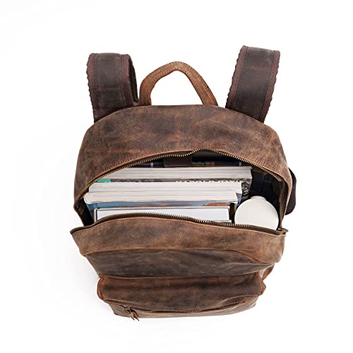 KomalC 15 Inch Leather backpack rucksack laptop bag for women & men travel hiking travel essential shoulder camping Premium buffalo bag - Image 3