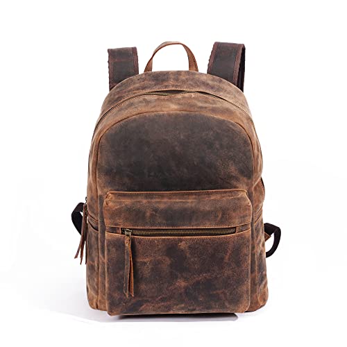 KomalC 15 Inch Leather backpack rucksack laptop bag for women & men travel hiking travel essential shoulder camping Premium buffalo bag - Image 1