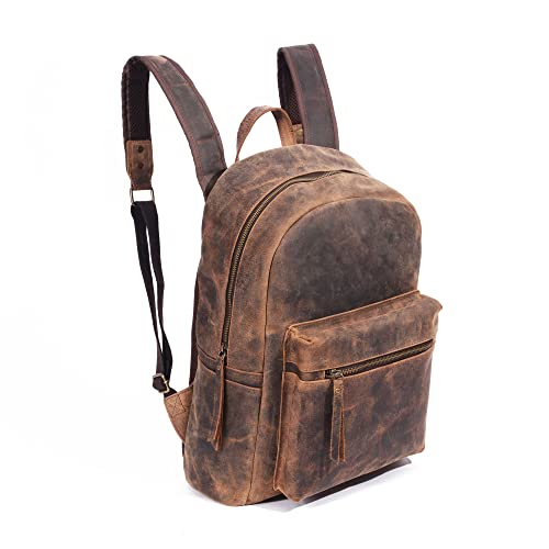 KomalC 15 Inch Leather backpack rucksack laptop bag for women & men travel hiking travel essential shoulder camping Premium buffalo bag - Image 4