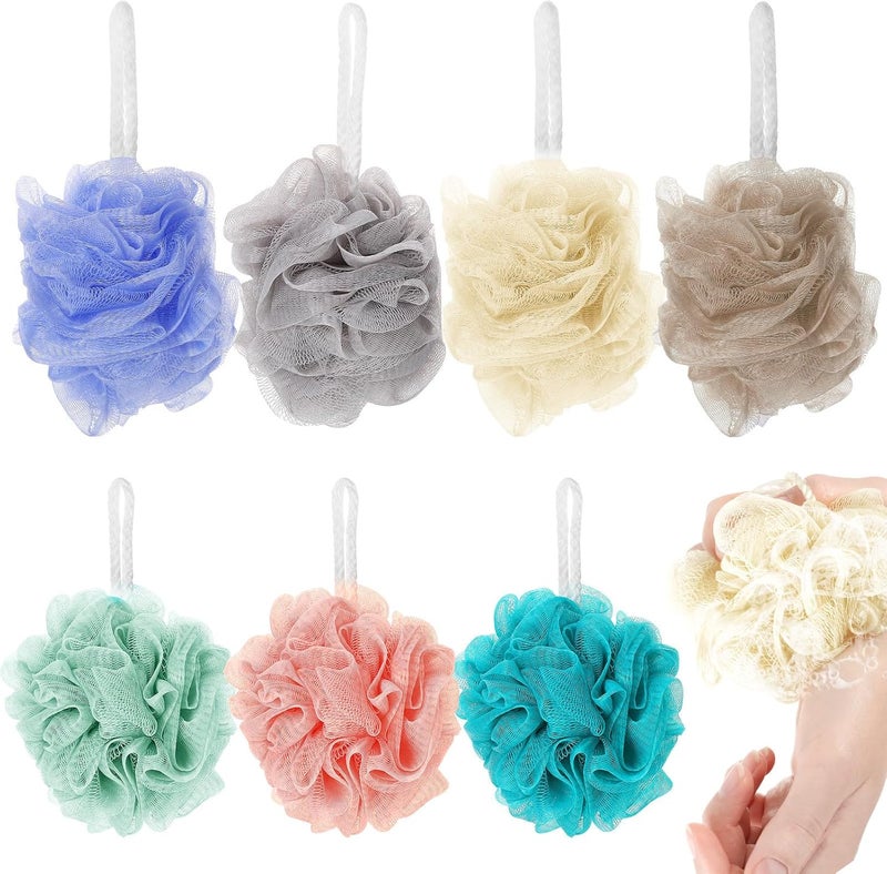 Healeved 7pcs Bath Loofah Body Scrubber Exfoliating Shower Puff Mesh Balls Set for Daily Bathing and Skin Cleansing - Image 1