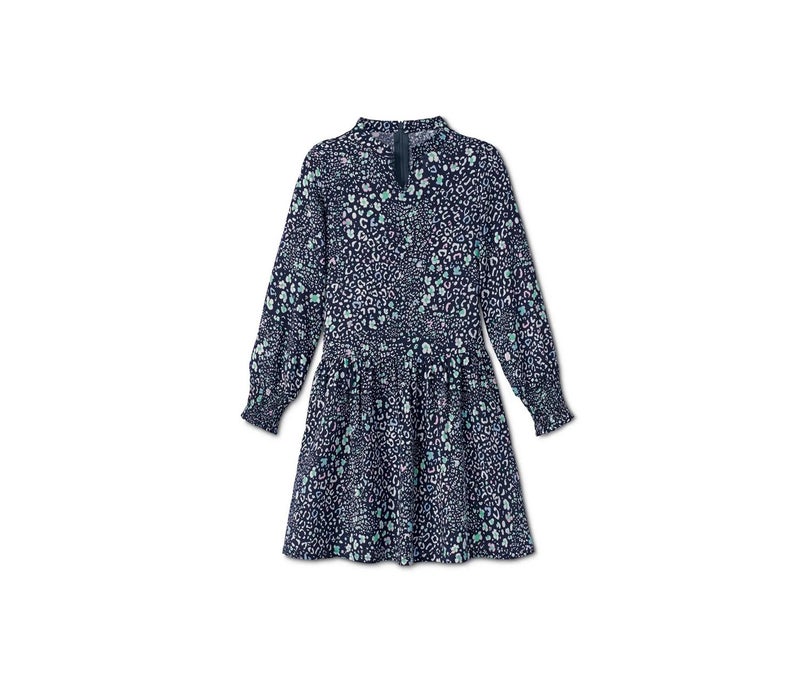 Toddlers Baby Girls Woven Dress, Navy Blue Combo