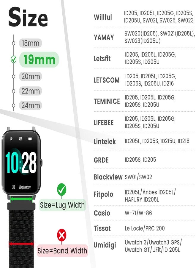 AVOD 19mm Nylon Sport Quick Release Watch Bands Compatible with GRV FC1/FC5/Willful/YAMAY/Letsfit/LETSCOM/TEMINICE/LIFEBEE/Lintelek ID205 ID205L ID205G ID205S ID205U/Blackview Band for Women Men - Image 2