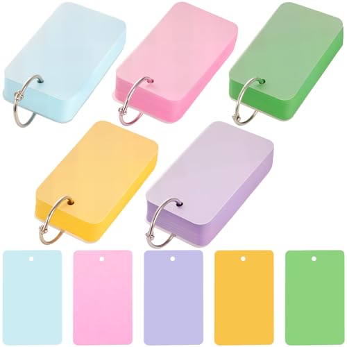 Koogel 250PCS Colored Index Cards with Rings, Flash Cards for Studying, 2.2 x 3.5 Inch Portable Notecard with Cover for School Vocabulary Words Memory Nursing Note Taking Classroom College Essentials - Image 1
