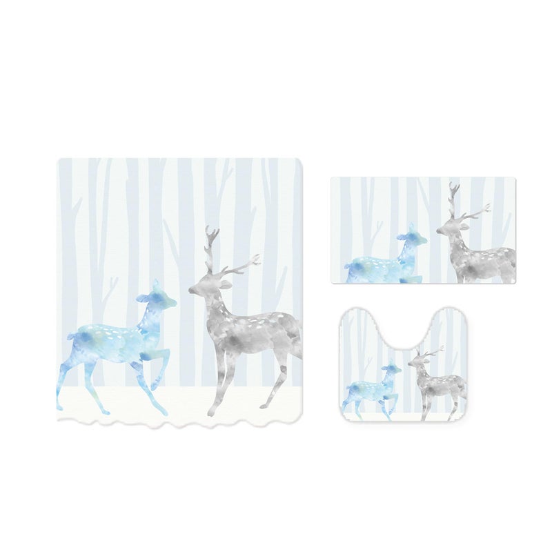 The Better Home Shower Curtain & Bathroom Mat Set (3pc) | 6 Ft Shower Curtains for Bathroom| U-Shaped Anti Skid Mat for Bathroom Floor | Non Slip Mat for Bathroom | Mold Resistant | Snow Deers - Image 2