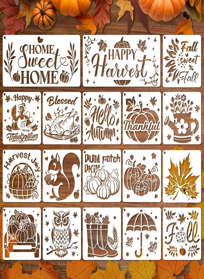 Konsait 18 PCS Fall Stencils for Painting on Wood, Happy Thanksgiving Templates Thankful Stencil Autumn Pumpkin Stencil Reusable Fall Door Mat Stencils for Fabric Drawing Crafts - Image 1