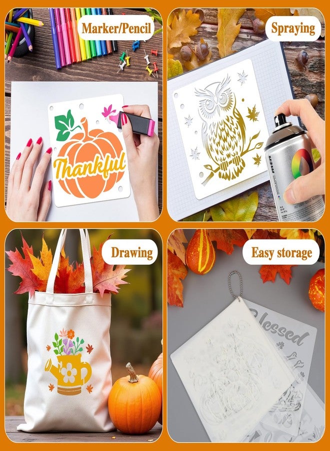 Konsait 18 PCS Fall Stencils for Painting on Wood, Happy Thanksgiving Templates Thankful Stencil Autumn Pumpkin Stencil Reusable Fall Door Mat Stencils for Fabric Drawing Crafts - Image 4