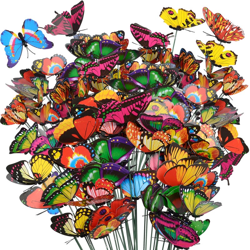 CAMATET 80 Pcs Decorative Butterfly Garden Stakes, 11.4 inch Waterproof Butterfly Picks for Flower Bouquet Arrangements, Colorful Plant Stick Kit Decorations for Patio Yard Pot (Multicolor) - Image 1
