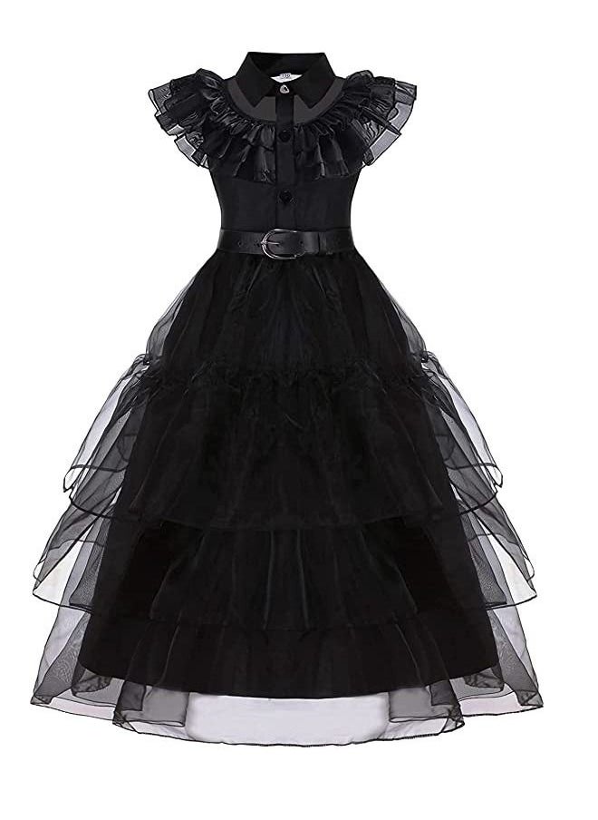 Generic - 2 Piece Set Wednesday Addams Dress Costume Party Performance Show Halloween Party Outfit For Girls - Image 1