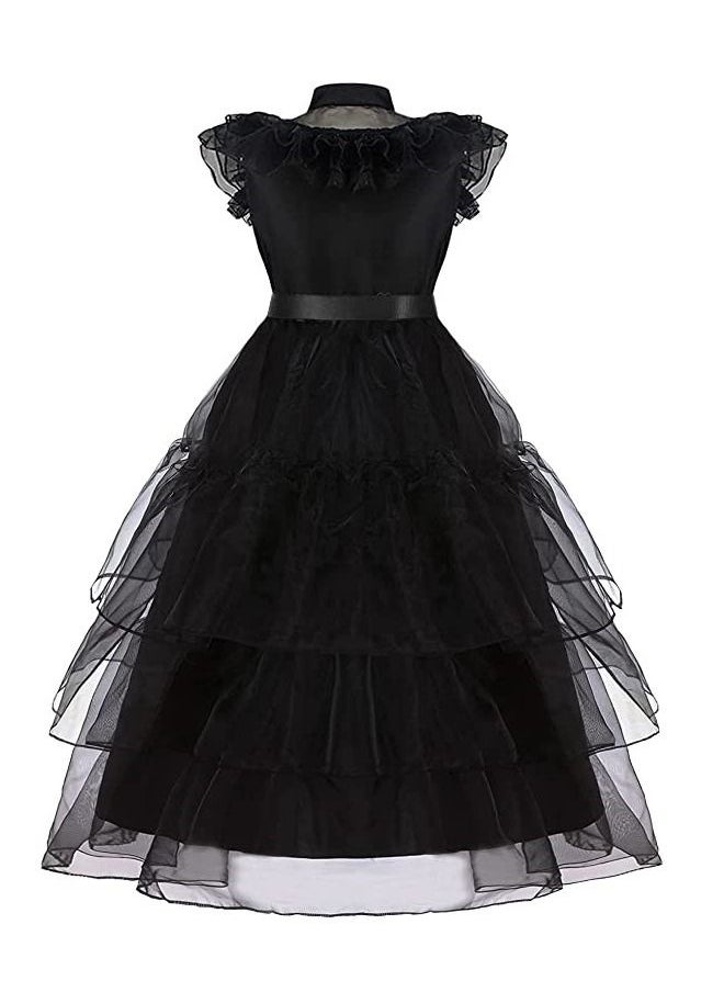 Generic - 2 Piece Set Wednesday Addams Dress Costume Party Performance Show Halloween Party Outfit For Girls - Image 1