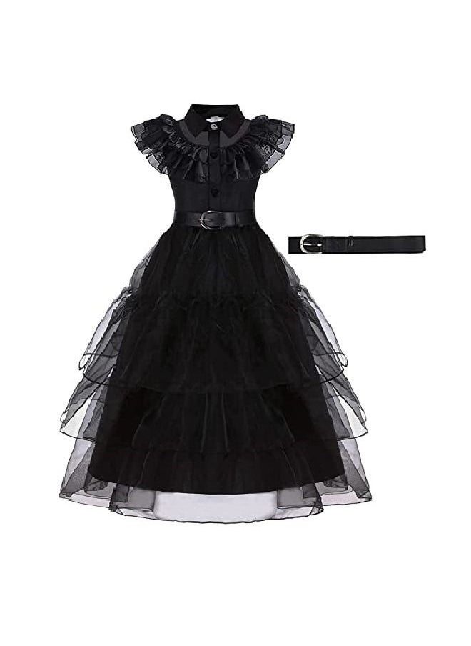 Generic - 2 Piece Set Wednesday Addams Dress Costume Party Performance Show Halloween Party Outfit For Girls - Image 1