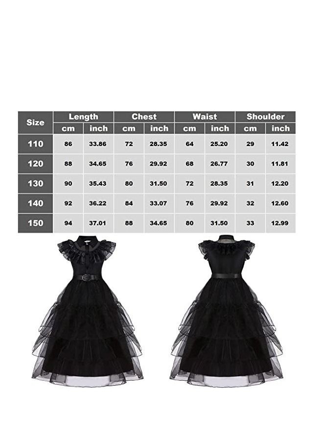 Generic - 2 Piece Set Wednesday Addams Dress Costume Party Performance Show Halloween Party Outfit For Girls - Image 1