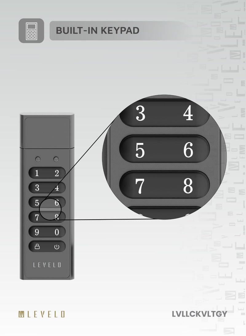 LEVELO Lockvault Digital 128GB Encrypted USB Flash Drive / External Hard Drive / LED Indicator / Built-in Keypad / USB-A 3.1 Port / Fast Data Transfer USB Drive / Smart Data Deletion - Gray  - Image 3