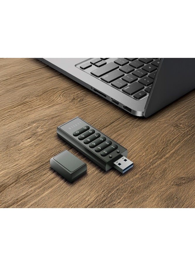 Lockvault Digital 128GB Encrypted USB Flash Drive / External Hard Drive / LED Indicator / Built-in Keypad / USB-A 3.1 Port / Fast Data Transfer USB Drive / Smart Data Deletion - Gray