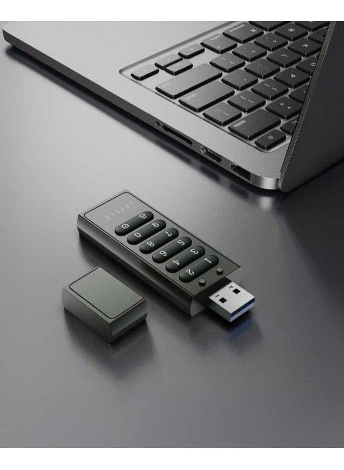 Lockvault Digital 128GB Encrypted USB Flash Drive / External Hard Drive / LED Indicator / Built-in Keypad / USB-A 3.1 Port / Fast Data Transfer USB Drive / Smart Data Deletion - Gray