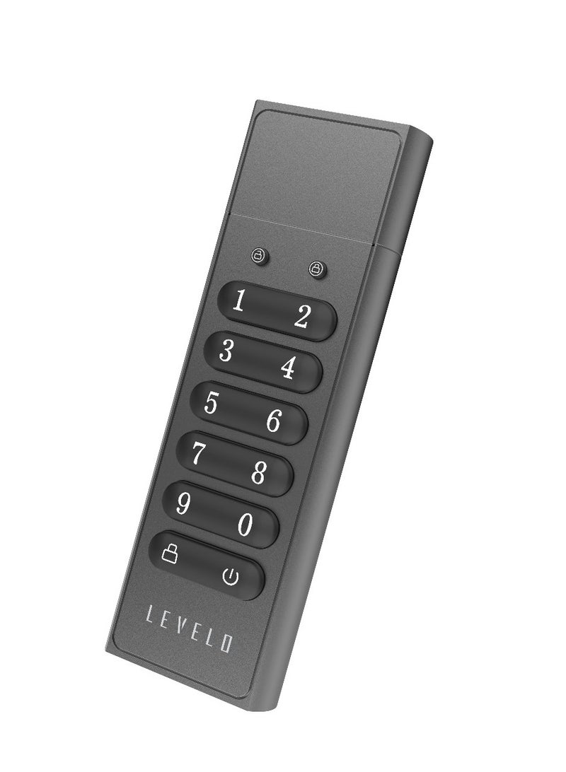 Lockvault Digital 128GB Encrypted USB Flash Drive / External Hard Drive / LED Indicator / Built-in Keypad / USB-A 3.1 Port / Fast Data Transfer USB Drive / Smart Data Deletion - Gray