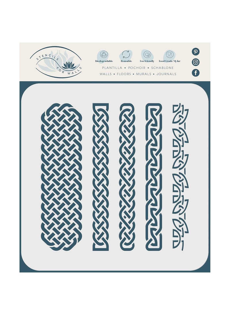 Usnyabni - Stencils for Walls: Celtic Knot Stencil, 4.5 x 4.5 inch (S) - Irish Celts Viking Knotwork Border Woven Ethnic Braided Protection Knot Stencils for Painting Template - Image 1