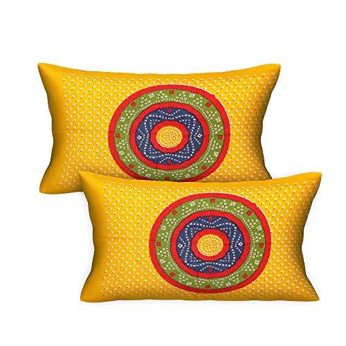 RajasthaniKart® Pure 100% Cotton Double Bed Sheet with 2 Pillow Covers (Bedsheet for Double Bed Cotton, Yellow, Bhandej) - Image 4