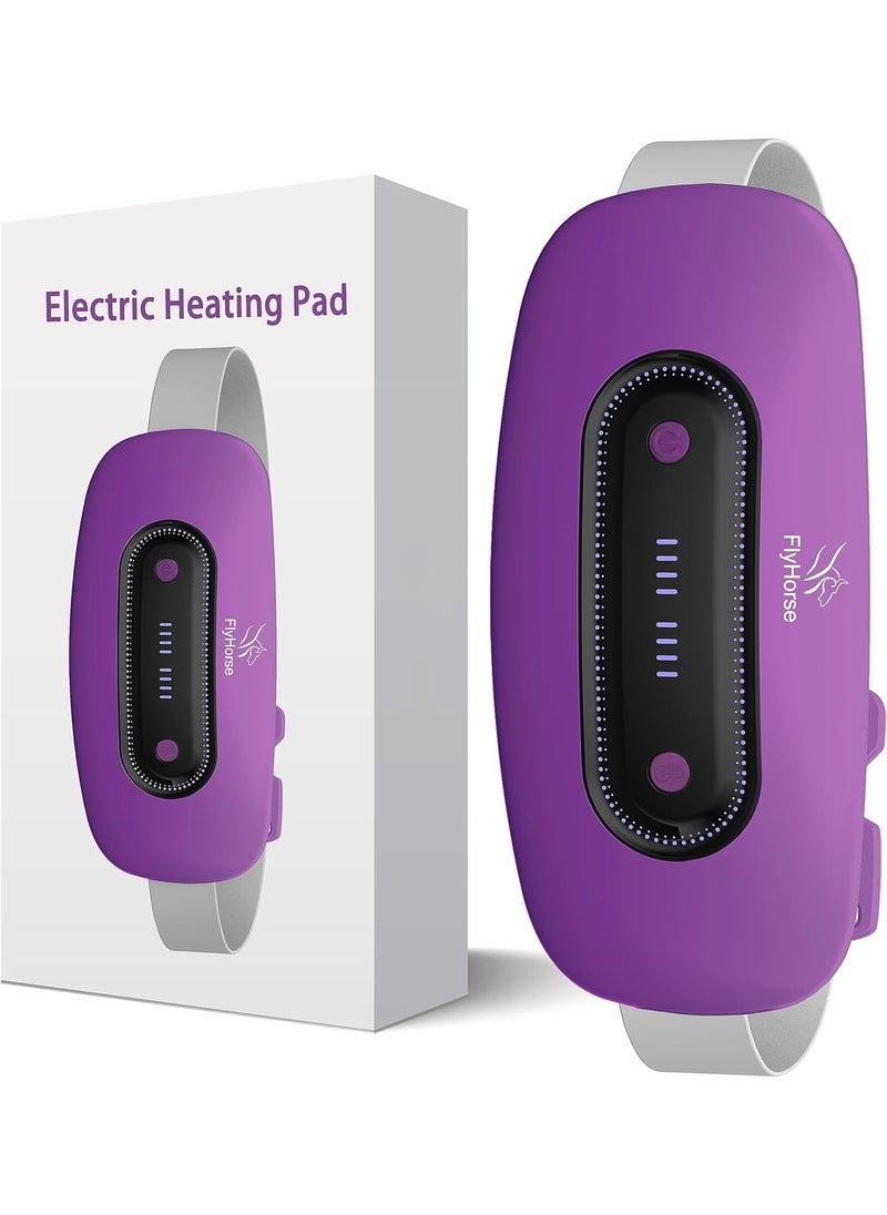 Flyhorse Electric Heating Pad,Portable Cordless Menstrual Pad with 4 Heat Levels and Massage Modes, Fast Large Belly Wrap Belt (Purple) 