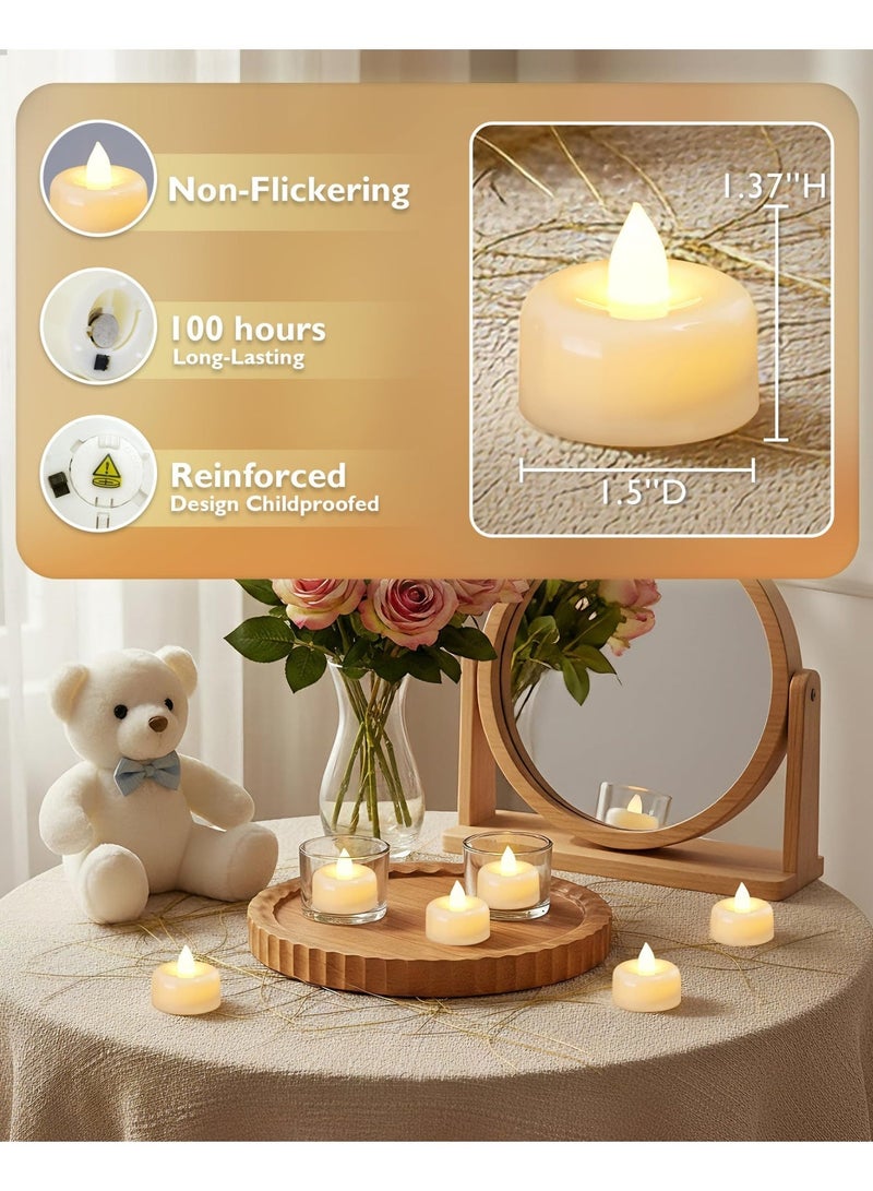 بابونا مجموعة من 24 شمعة LED صغيرة، تعمل بالبطارية بدون لهب ودخان، مع تصميم أكريليك زخرفي لتزيين المنزل وللهدايا (أصفر) - Image 2