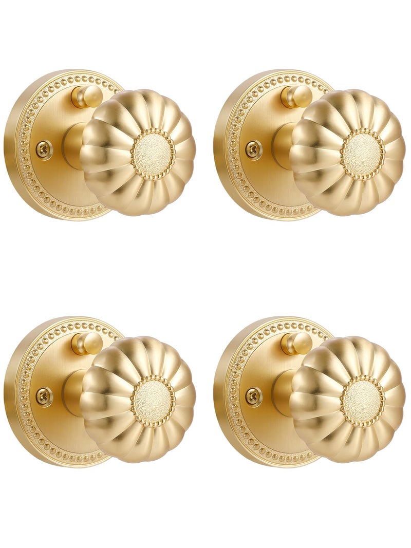SORWDUERM Gold Door Knobs Privacy Door Knob Satin Brass Door Knob Interior Brushed Gold Door Knobs for Bedroom and BathroomZinc Alloy 4 Pack