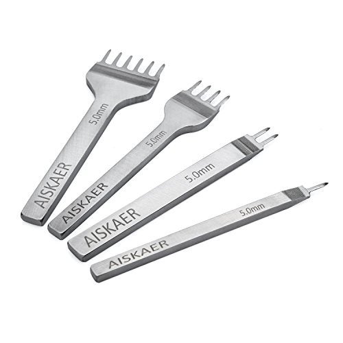 Aiskaer Leather Stitching Punch Set, Diamond Chisel Tools, 5mm White Steel 1/2/4/6 Prong for Leather Craft DIY - Image 1