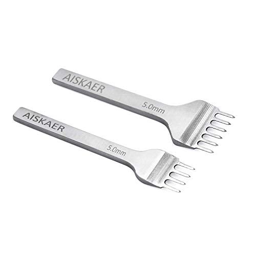 Aiskaer Leather Stitching Punch Set, Diamond Chisel Tools, 5mm White Steel 1/2/4/6 Prong for Leather Craft DIY - Image 2