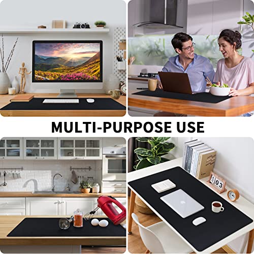 Bloss Leather Desk Pad, Mouse Pad, Non-Slip Desk Protector Mat, Leather Desk Blotter, Computer Desk Pad, Waterproof Desk Mat for Home Office and Decor - Black (31.5×15.7 Inches) - Image 3