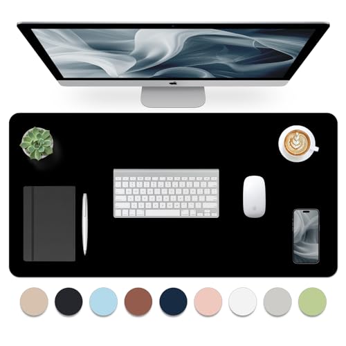 Bloss Leather Desk Pad, Mouse Pad, Non-Slip Desk Protector Mat, Leather Desk Blotter, Computer Desk Pad, Waterproof Desk Mat for Home Office and Decor - Black (31.5×15.7 Inches) - Image 1