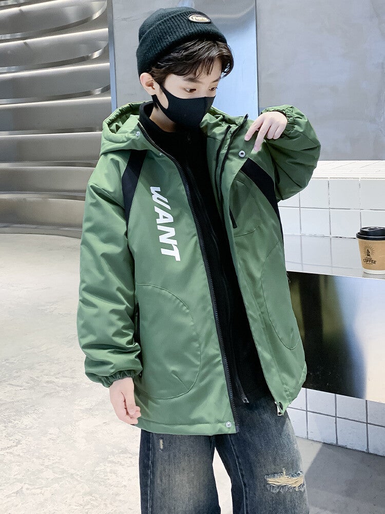 Boys' Fleece-Lined Thickened 2023 New Model For Older Children, Boys' Parka With Quilted Lining, Three-In-One Trendy Style - Image 5
