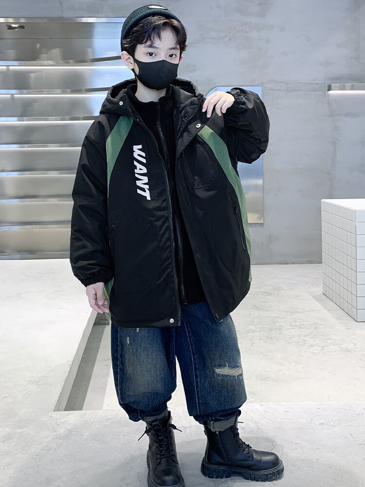 Boys' Fleece-Lined Thickened 2023 New Model For Older Children, Boys' Parka With Quilted Lining, Three-In-One Trendy Style - Image 2