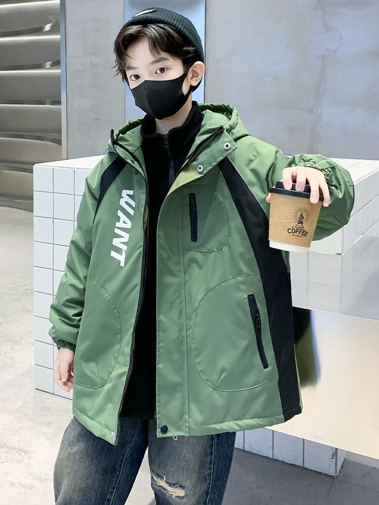 Boys' Fleece-Lined Thickened 2023 New Model For Older Children, Boys' Parka With Quilted Lining, Three-In-One Trendy Style - Image 4