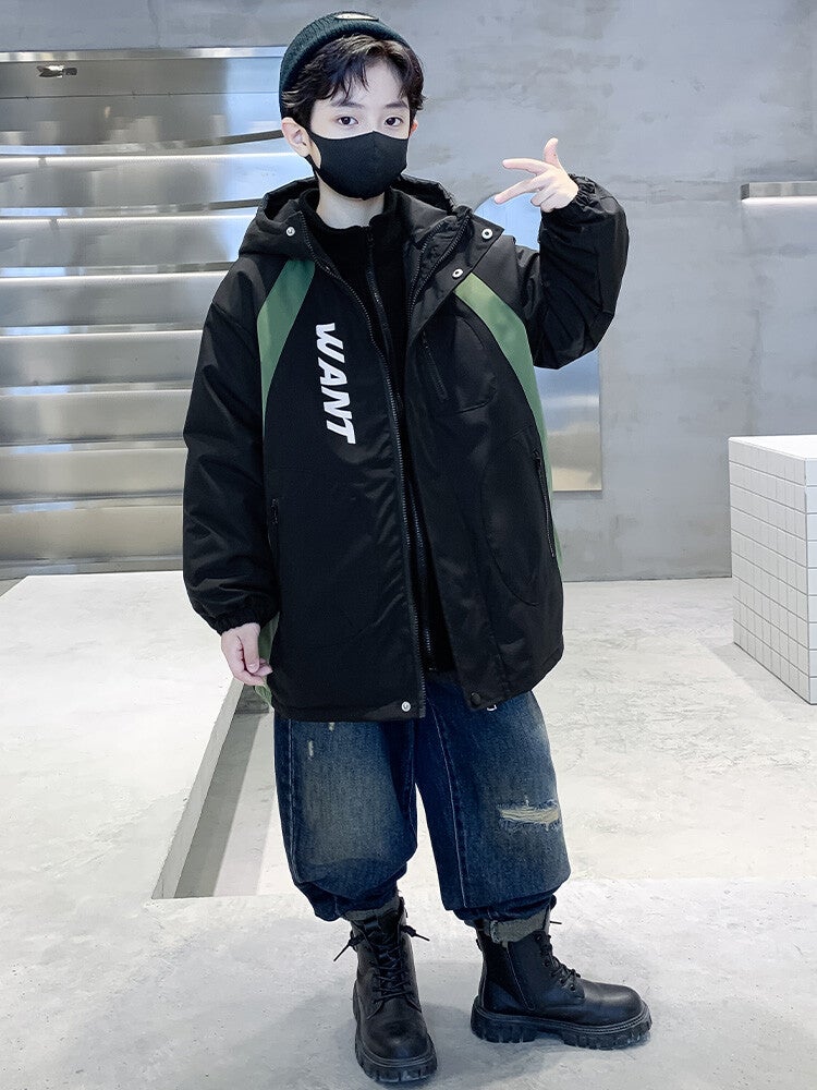 Boys' Fleece-Lined Thickened 2023 New Model For Older Children, Boys' Parka With Quilted Lining, Three-In-One Trendy Style - Image 3