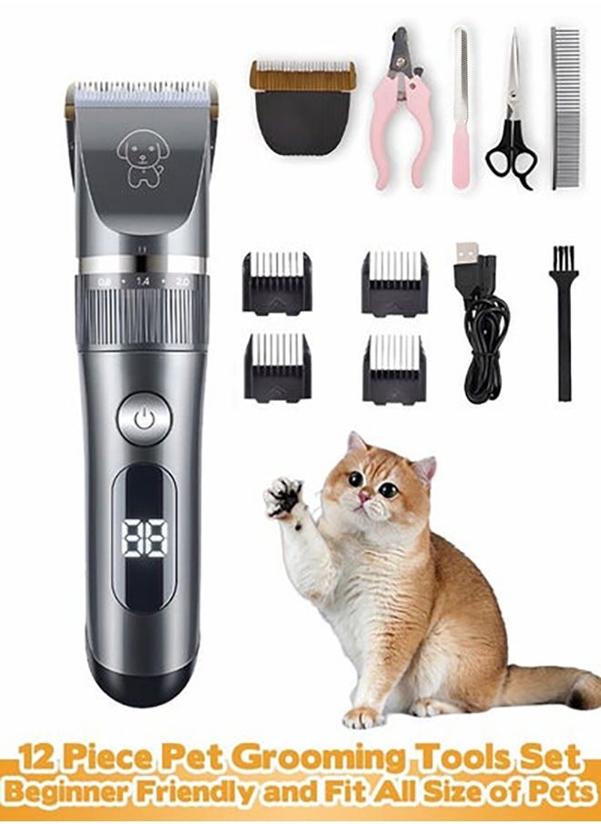 XiuWoo Pet Grooming Kit Low Noise Pet Hair Trimming Tool for Dogs and Cats Multifunction Rechargeable Shaver with Replace Heads Nail Clippers, Files, Scissors, Comb  - Image 1