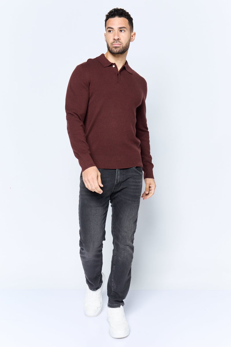 DOCKERS Men Regular Fit Solid Long Sleeves Polo Shirt, Dark Brown  - Image 4