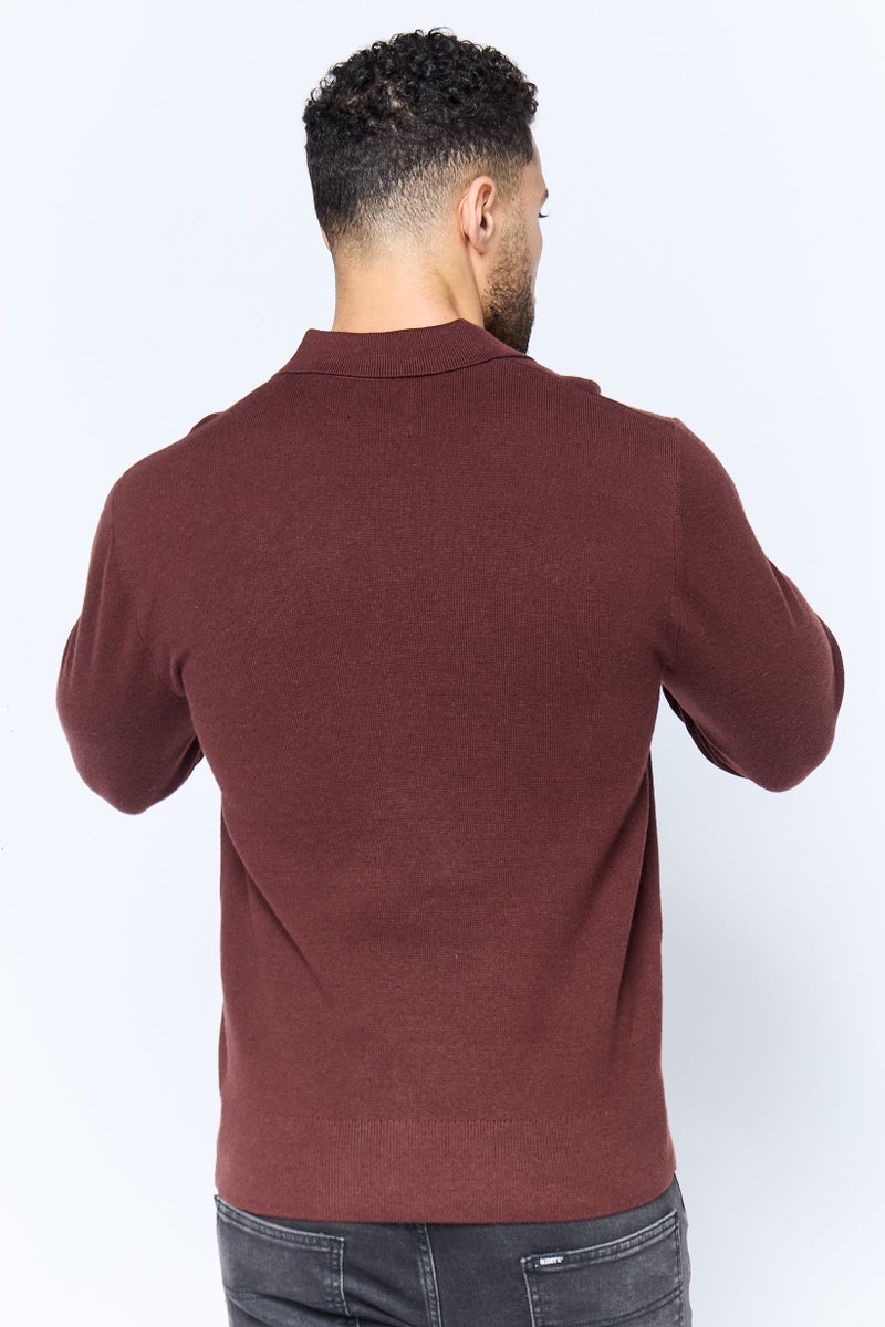 DOCKERS Men Regular Fit Solid Long Sleeves Polo Shirt, Dark Brown  - Image 2