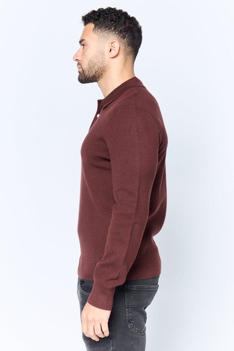 DOCKERS Men Regular Fit Solid Long Sleeves Polo Shirt, Dark Brown  - Image 3