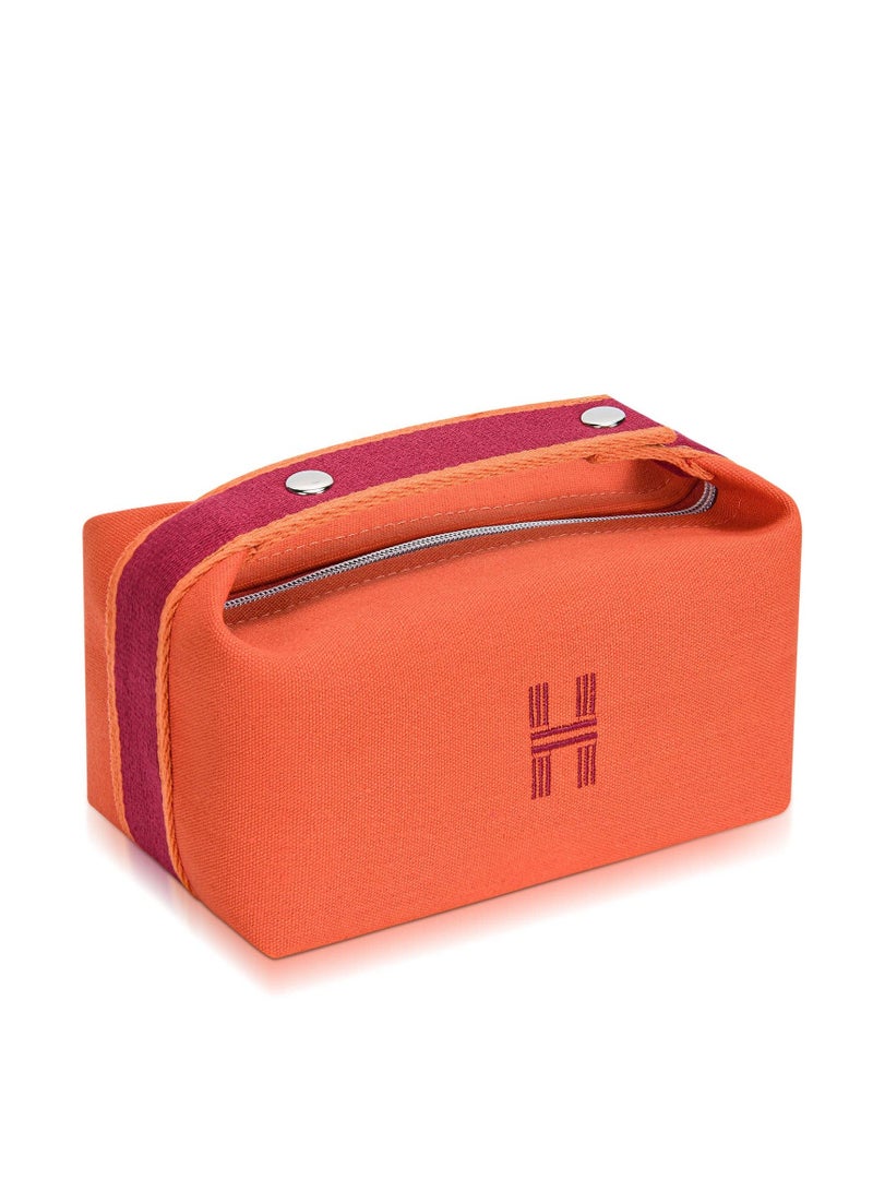 Y&D Makeup Bag, Fashion Portable Orange Red Canvas Make up Travel Bag With Handle and Divider Organizer for Women  - Image 1