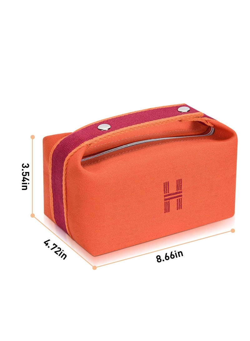 Y&D Makeup Bag, Fashion Portable Orange Red Canvas Make up Travel Bag With Handle and Divider Organizer for Women  - Image 5