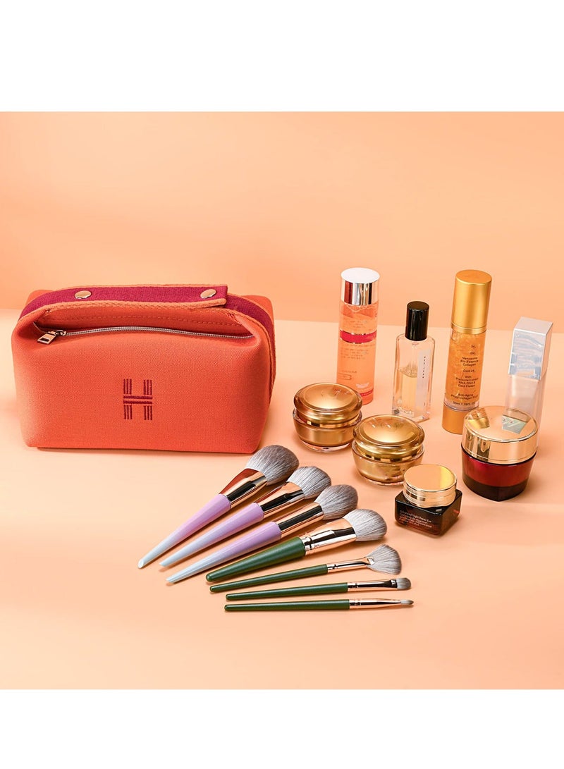Y&D Makeup Bag, Fashion Portable Orange Red Canvas Make up Travel Bag With Handle and Divider Organizer for Women  - Image 2