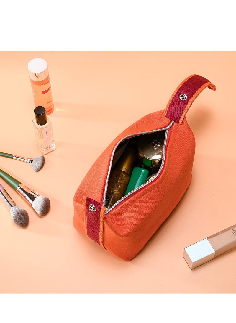 Y&D Makeup Bag, Fashion Portable Orange Red Canvas Make up Travel Bag With Handle and Divider Organizer for Women  - Image 4