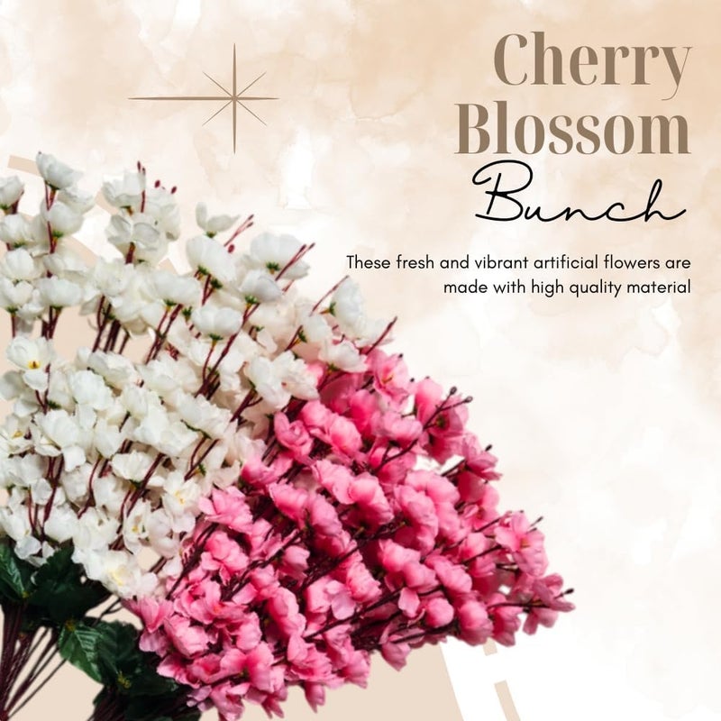 Sheux Artificial Plant Cherry Blossom Combo (White & Pink) Home Decor, Wedding & Events Decoration, Gifting Bouquet, Dry Artificial Flower (2 Pieces) - Image 3