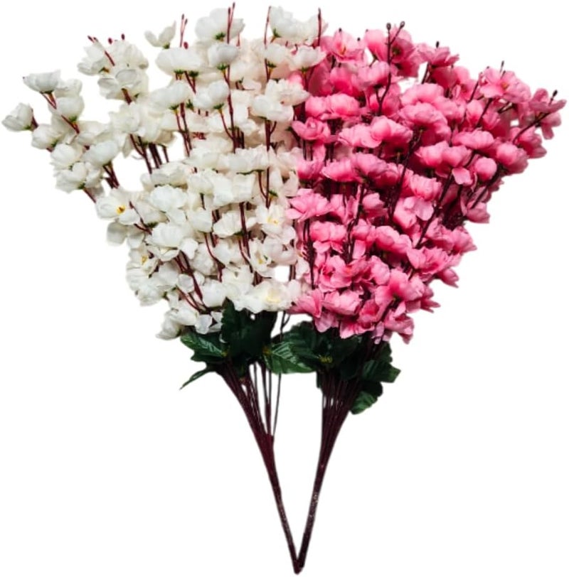Sheux Artificial Plant Cherry Blossom Combo (White & Pink) Home Decor, Wedding & Events Decoration, Gifting Bouquet, Dry Artificial Flower (2 Pieces) - Image 1
