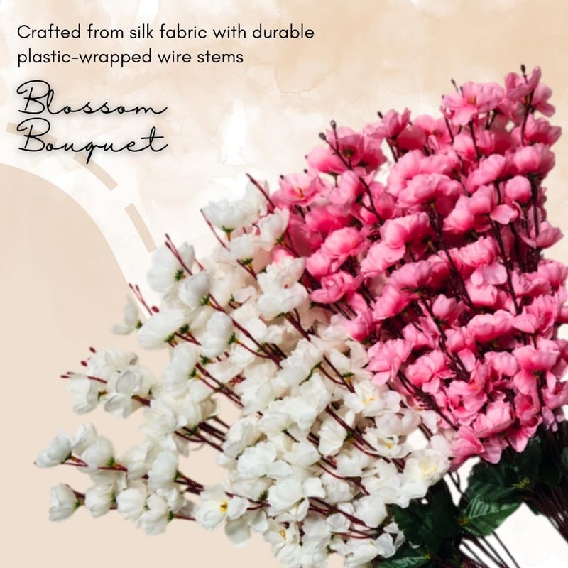 Sheux Artificial Plant Cherry Blossom Combo (White & Pink) Home Decor, Wedding & Events Decoration, Gifting Bouquet, Dry Artificial Flower (2 Pieces) - Image 4