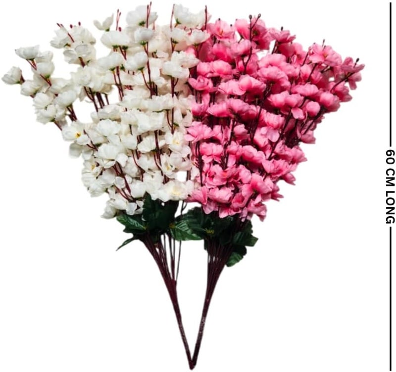 Sheux Artificial Plant Cherry Blossom Combo (White & Pink) Home Decor, Wedding & Events Decoration, Gifting Bouquet, Dry Artificial Flower (2 Pieces) - Image 2