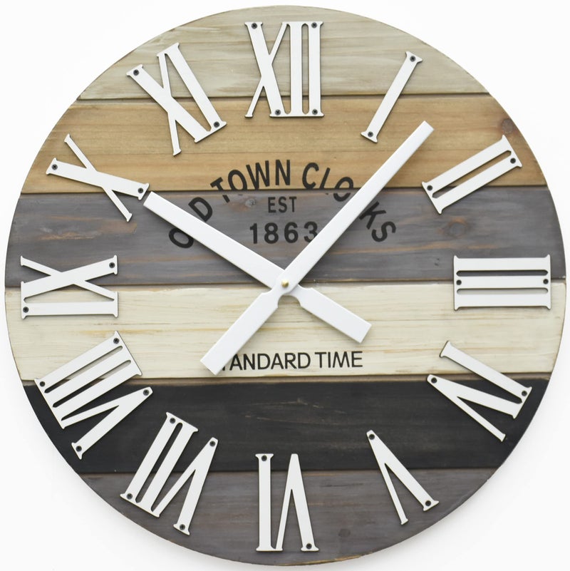 Oldtown Clocks 24 Wooden MultiColor Maritime Coastal Beach Large Roman Wall Clock Grey 24 inch