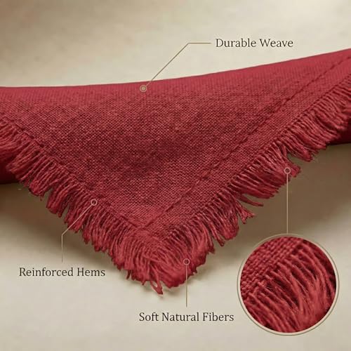 ACCENTHOME Red Cotton Linen Napkin Set of 12 18x18 inch Dinner Napkins - Washable Soft Premium Hotel Quality Reusable Hemmed Edges Napkins Perfect Table Linens for Family Dinners, Weddings - Image 5